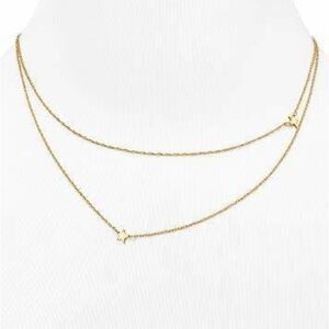 NWOT Jennifer Zeuner Double Star Necklace 18k gold plated 19-20”